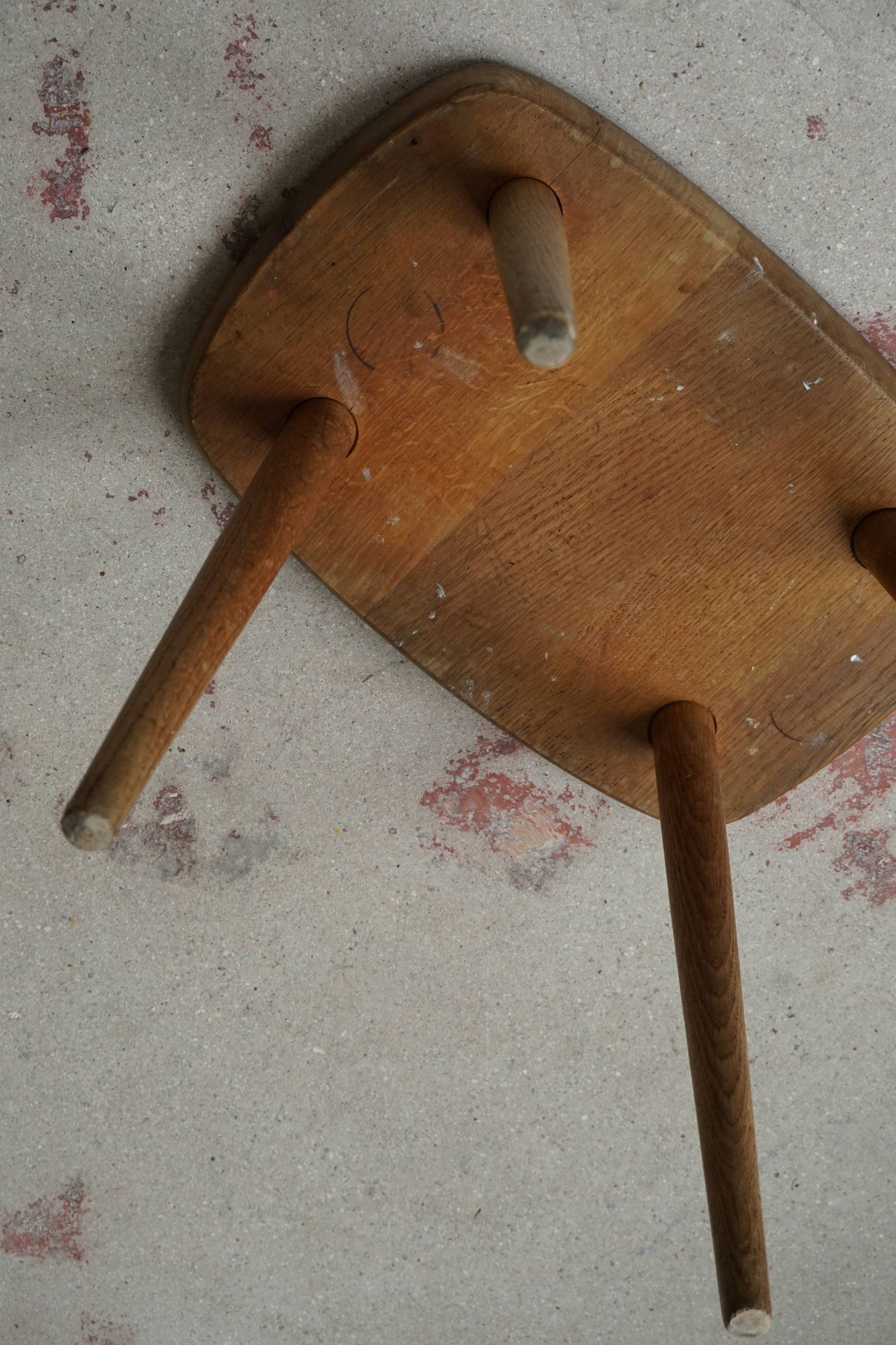 Vintage Swedish Modern Solid Oak Stool by Yngve Ekström, Model "palle", 1950s
