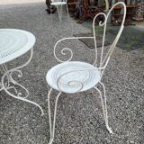 Old wrought iron garden furniture 3 armchairs + 1 table