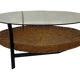 Table basse vintage minimaliste rotin métal verre 1960
