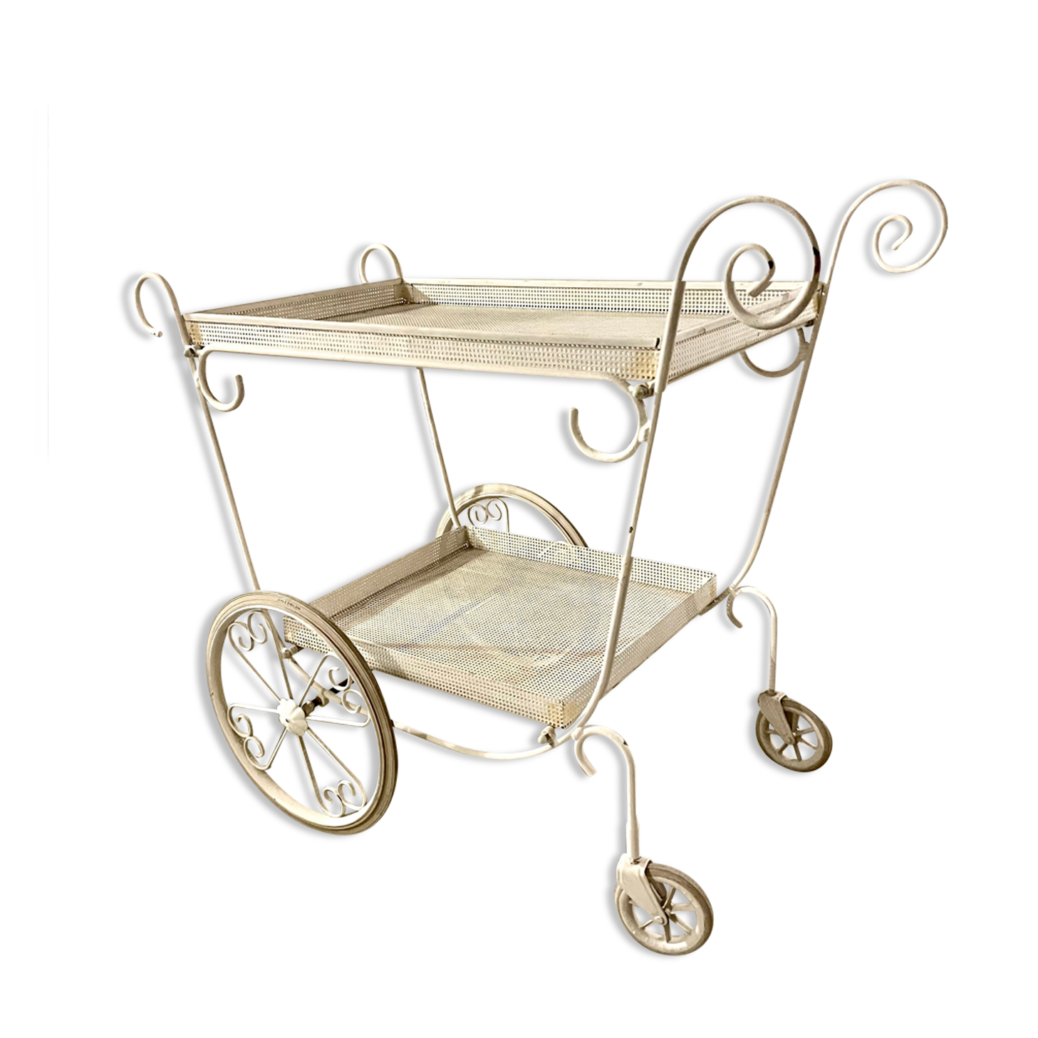 White perforated metal trolley