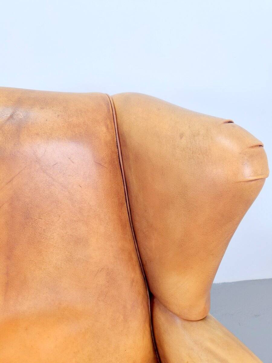 Vintage Sheepskin Leather Wing-Back Chair, 1970s
