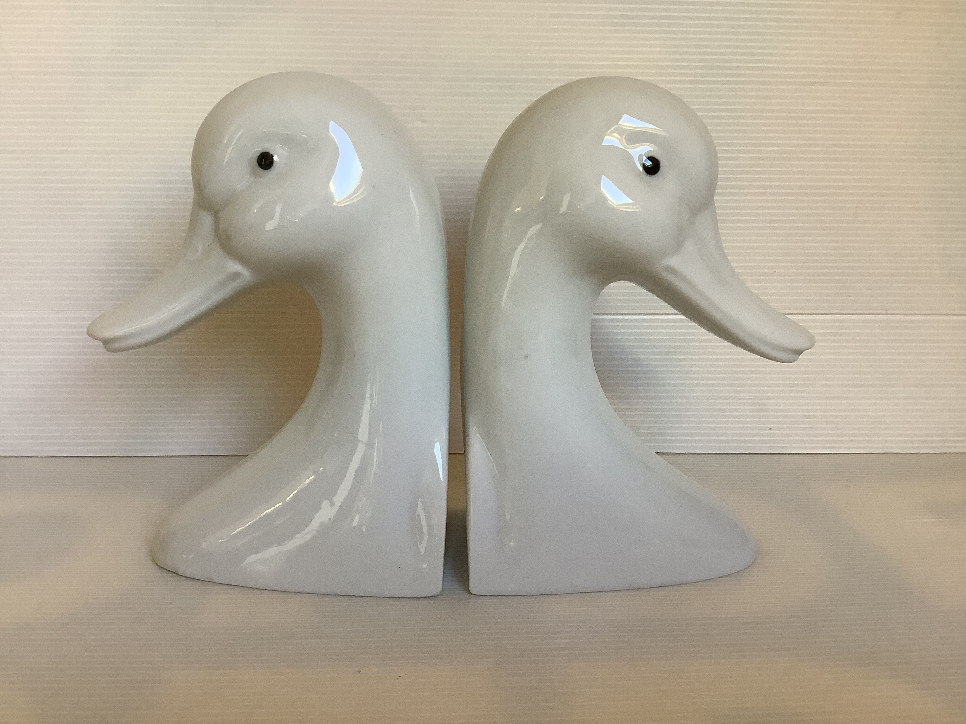 Pair of white bird, geese and duck bookends