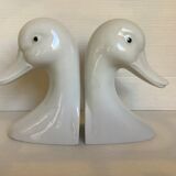 Pair of white bird, geese and duck bookends