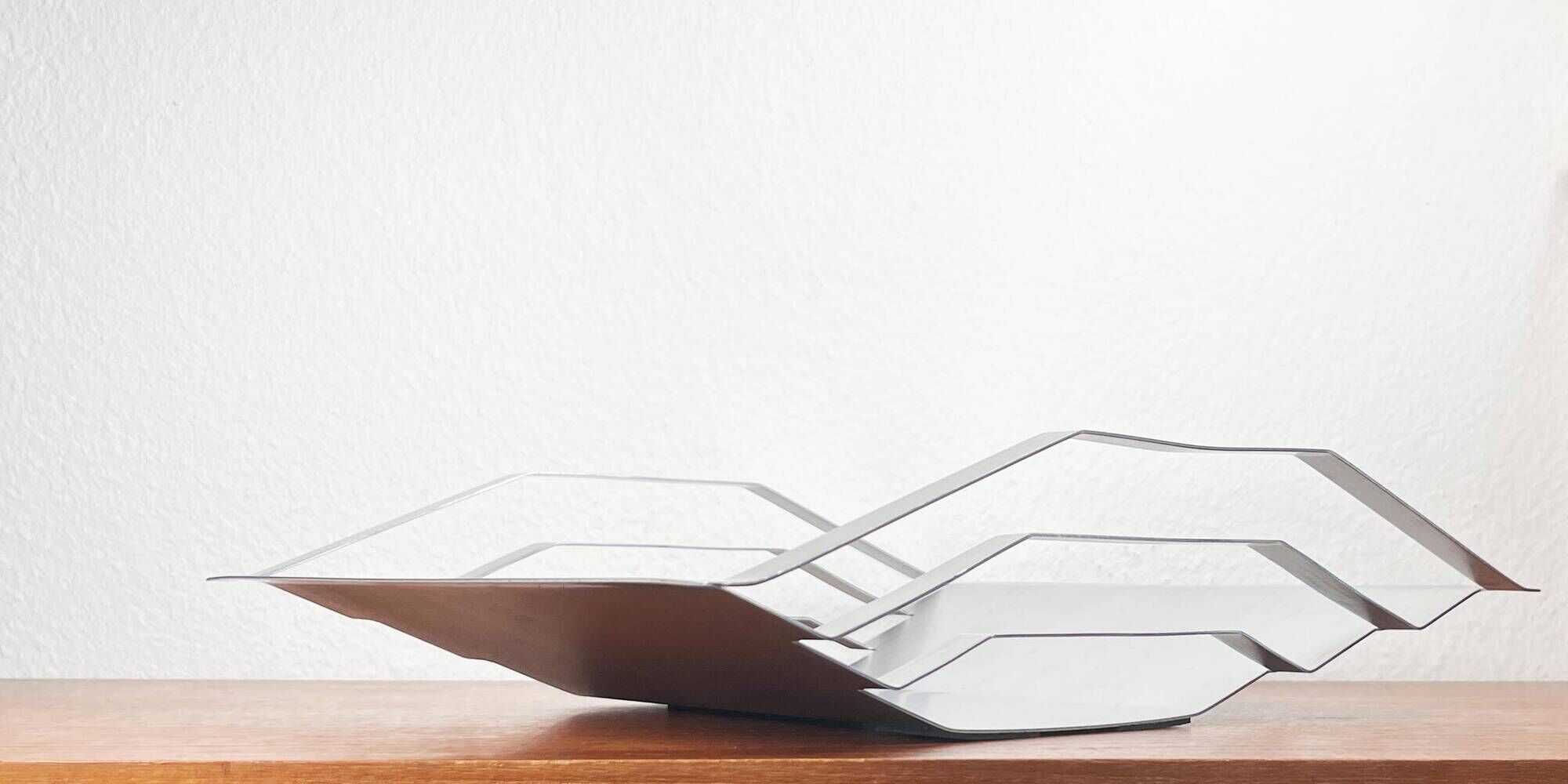 Minimalist postmodern metal fruit bowl, 1980s