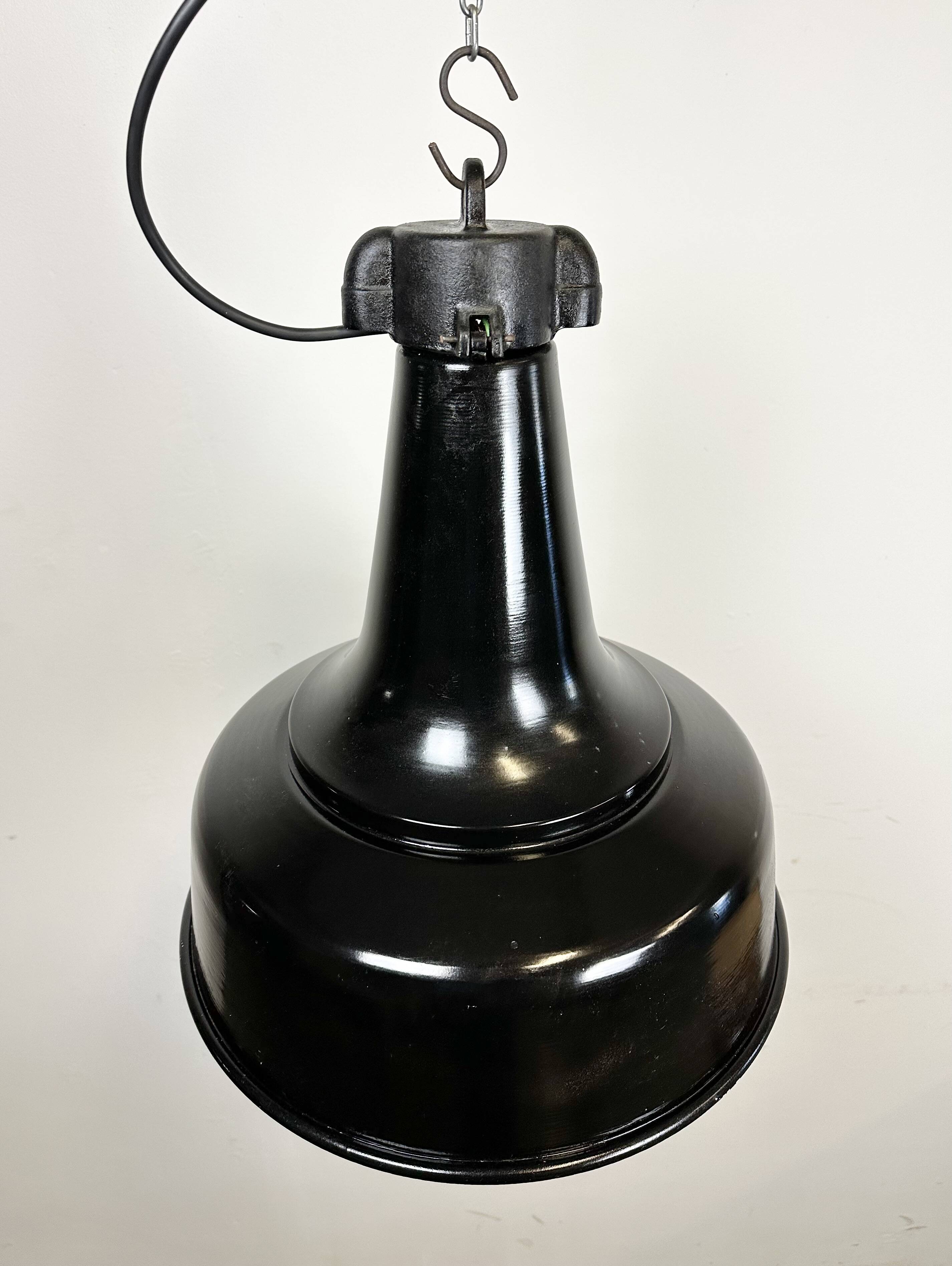 Industrial black pendant factory lamp with cast iron top, 1970s