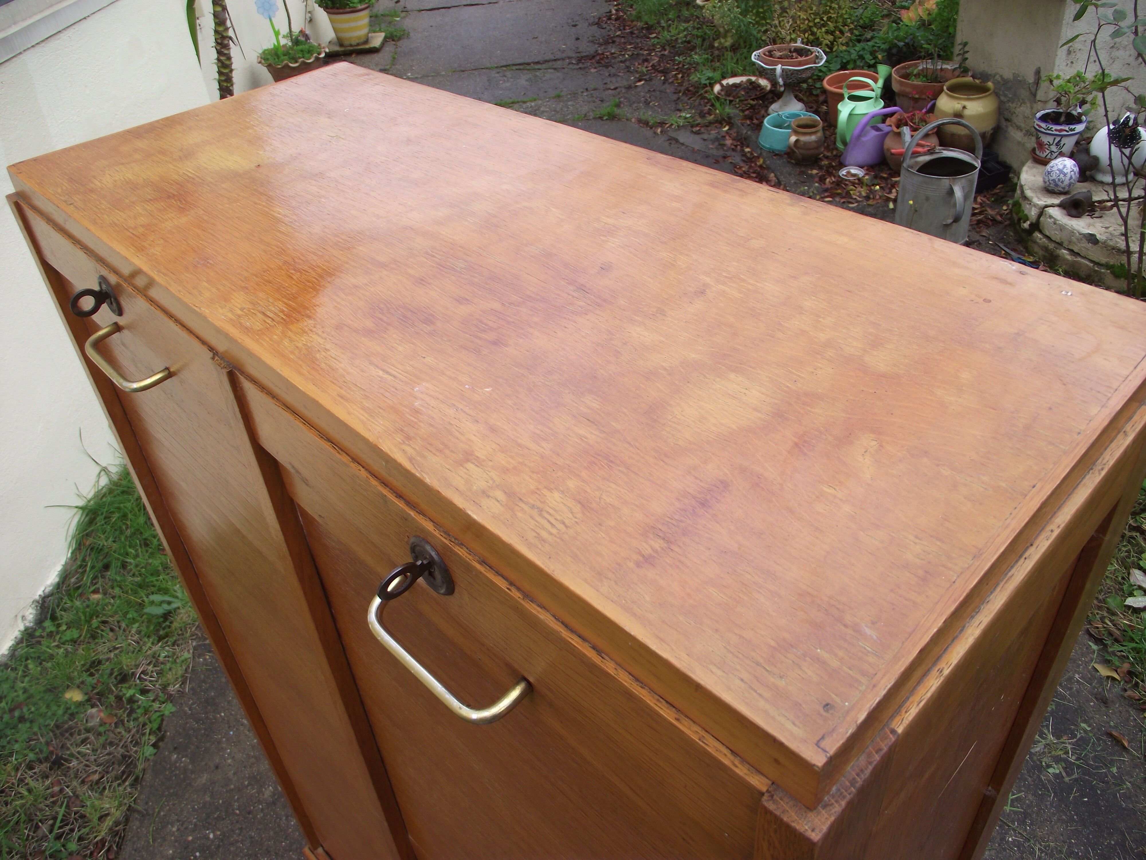 Double oak filing cabinet from the 1950s