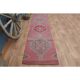 1970s Vintage Turkish Handmade Wool & Cotton Pink Runner Rug 83x307