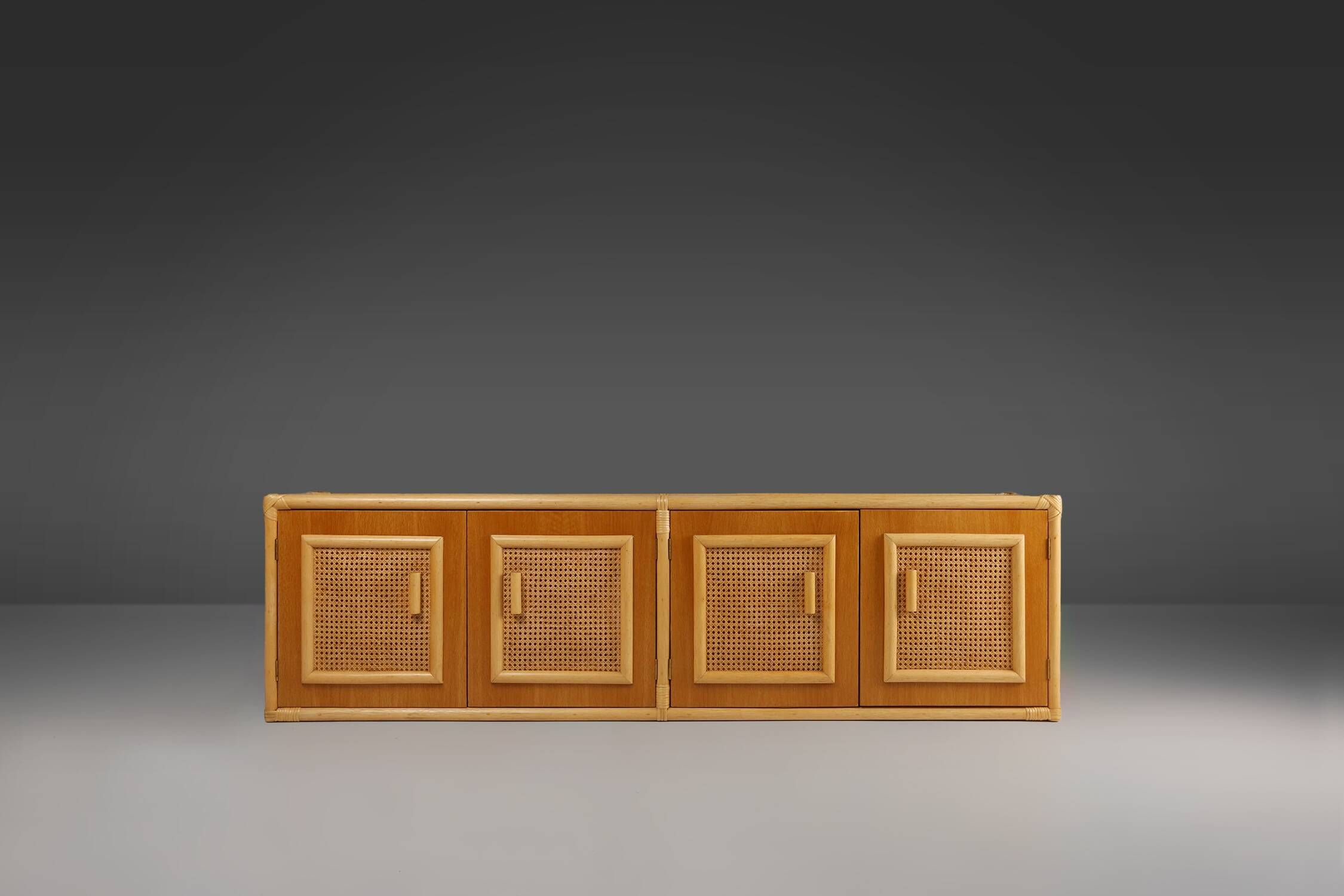 Four-door buffet in rattan and wood, France, 1960s