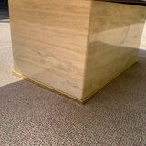 Vintage coffee table in travertine and brass.