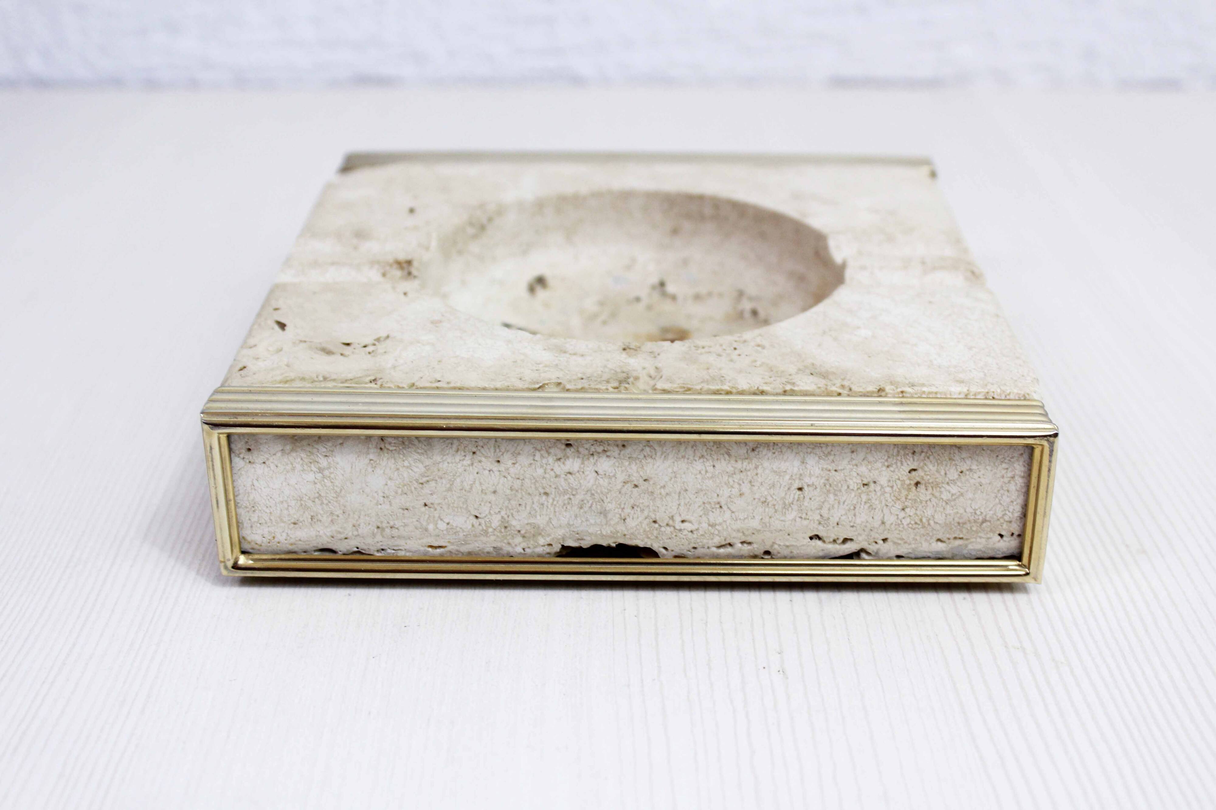 Travertine and brass ashtray