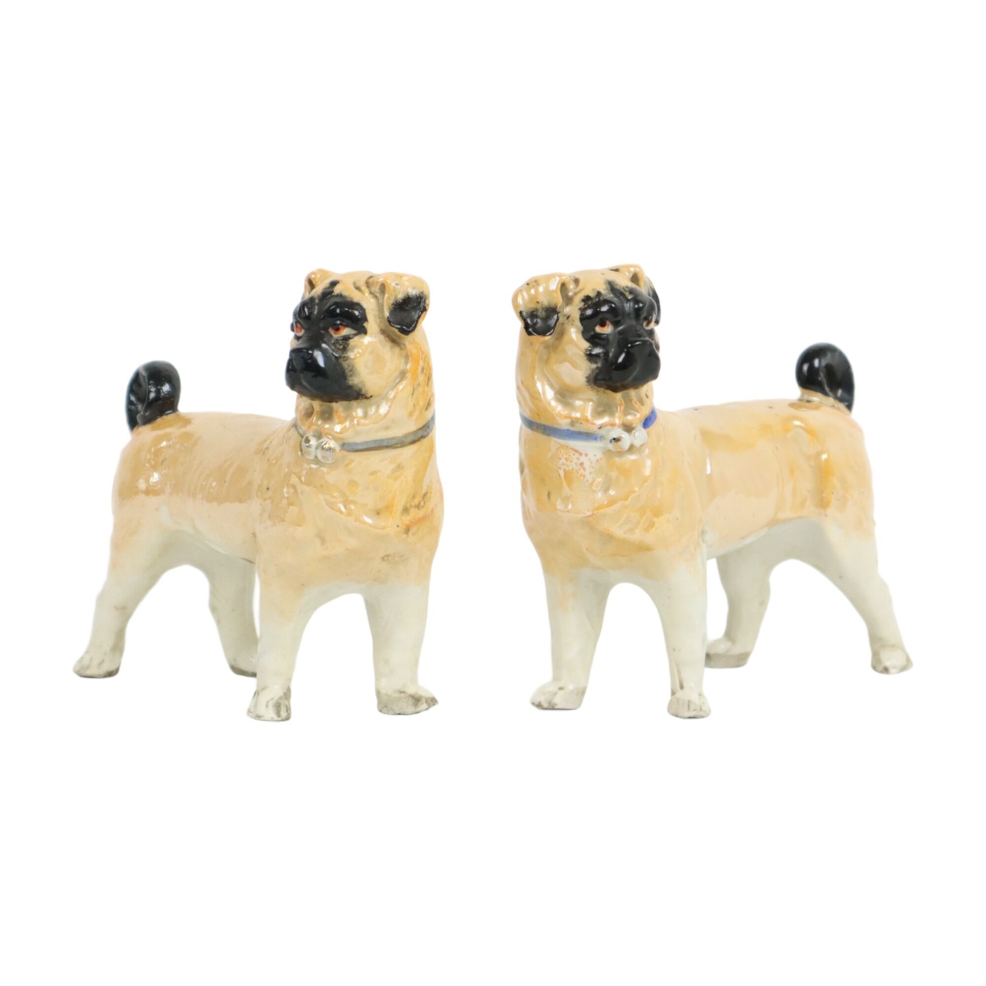 Antique Couple Porcelain Pug Statue Sculpture Art Nouveau 1920