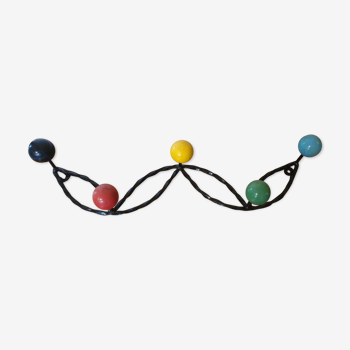 Porte manteau cinq boules multicolores