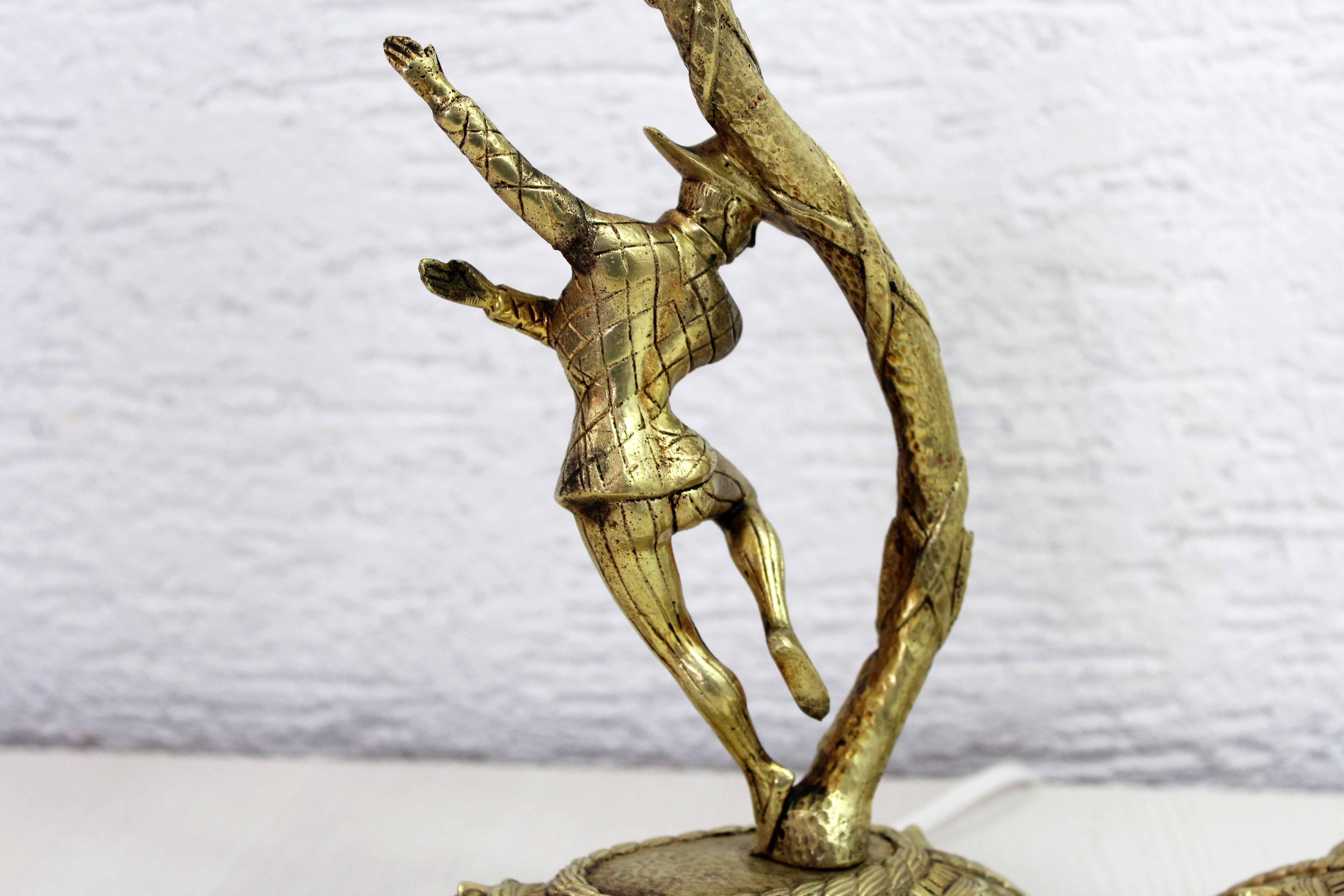 Pair of Commedia Dell Arte lamps in bronze and XXth glass