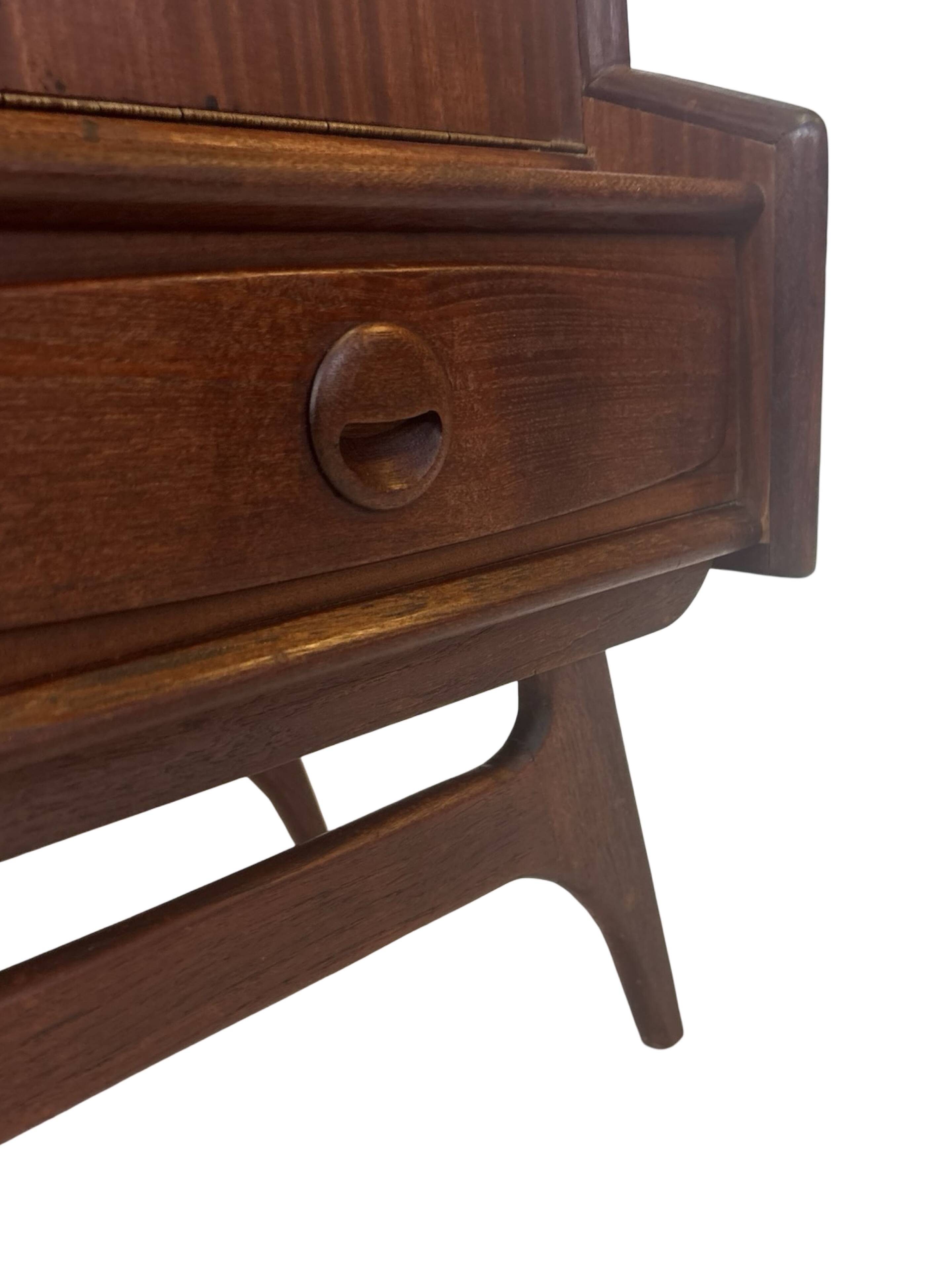 Vintage teak wall cabinet with flap door 1960s design wall unit