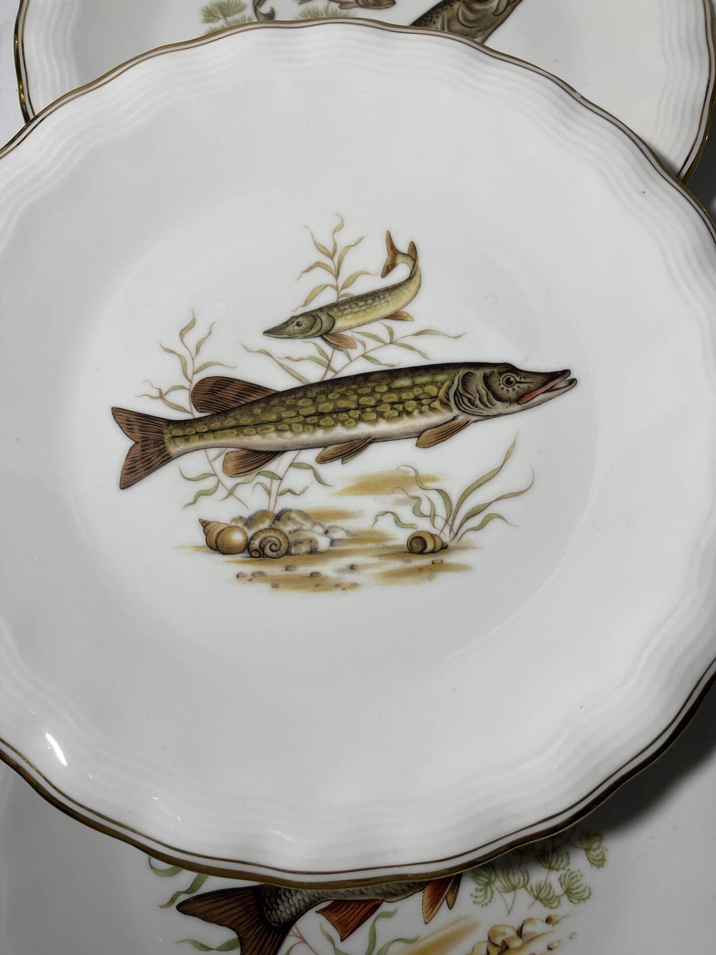 Fish plates in Limoges porcelain – Vintage service for 6