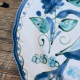 Decorative plate decorated with bird and flowers blue and pink vintage