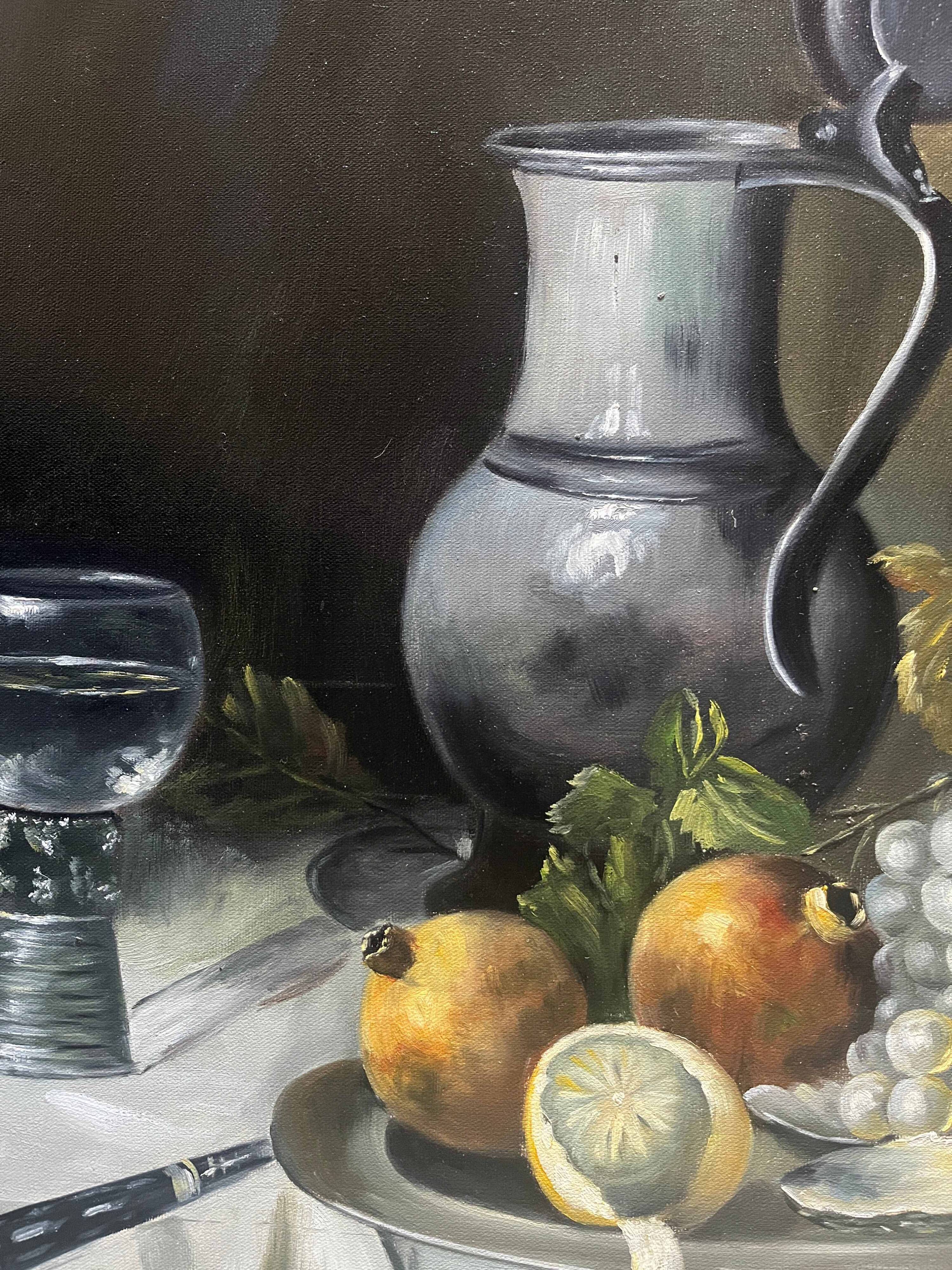HST painting "Composition with fruits and oysters" signed Winston + frame