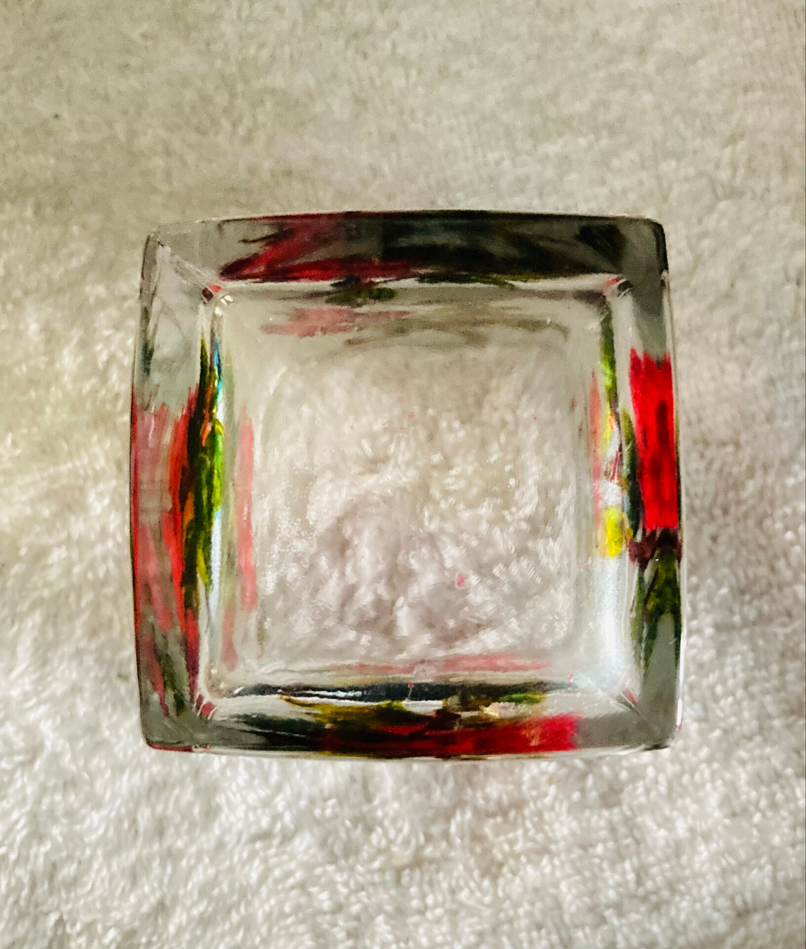 Unique whisky glass with a poppy design, handmade and signed by M.B.