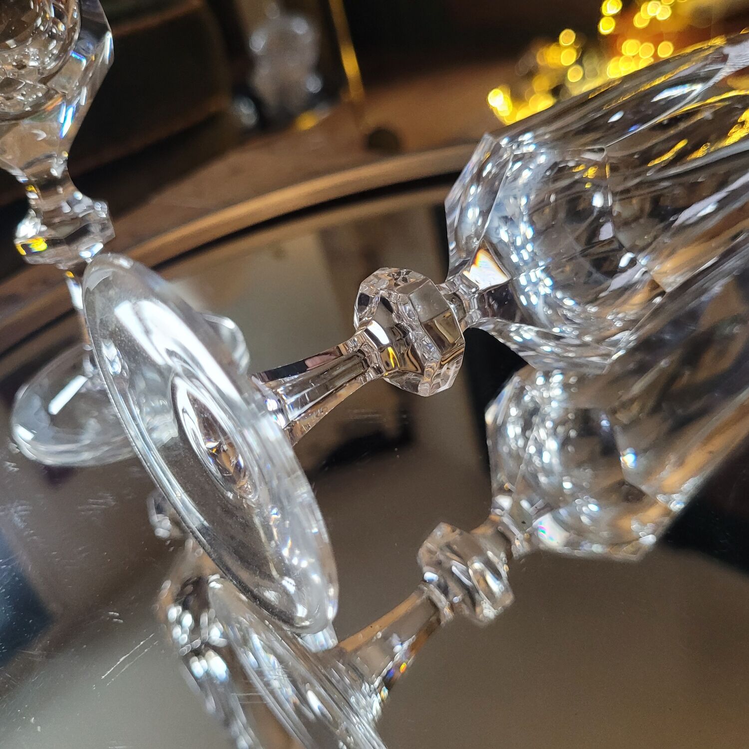 Two thick crystal flutes in the Baccarat style. 1960s. Two flutes in thick crystal.