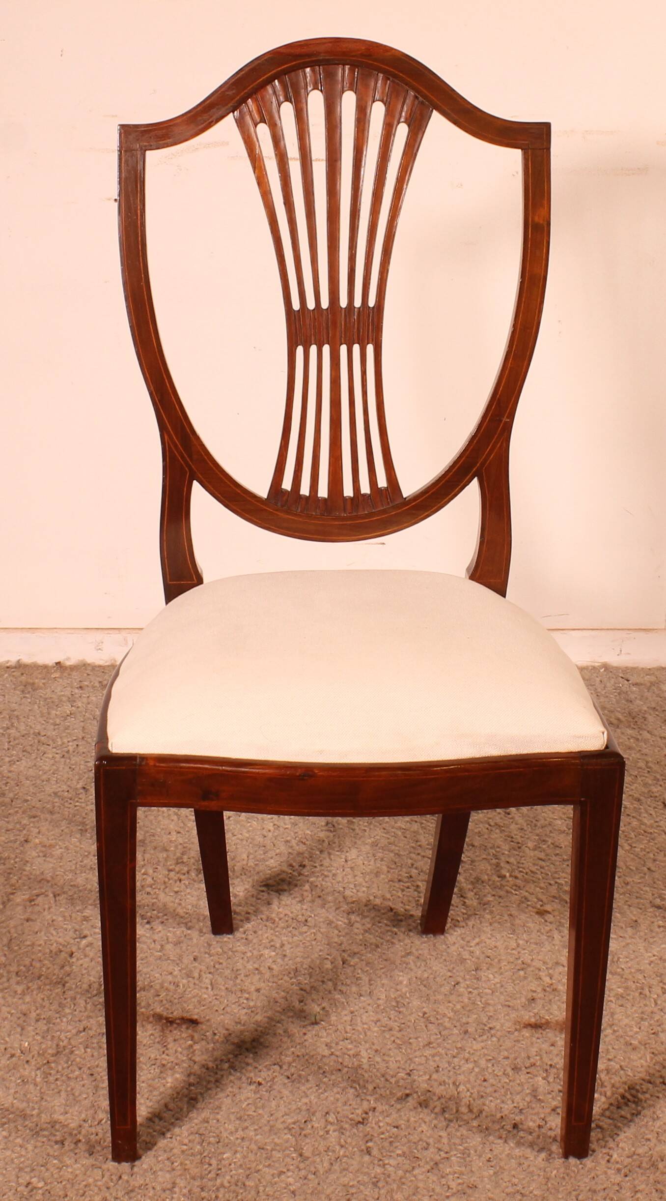 set of 10 mahogany chairs with inlays - 19th century