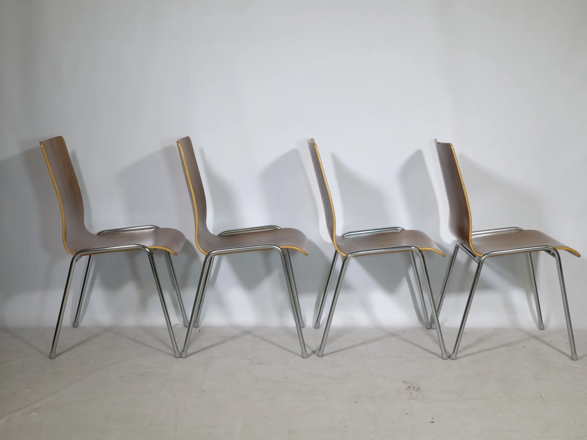 Mid-Century Shell Chairs in Teak and Metal Set of 4, 1970s