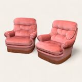 Pair of pink velvet toad armchairs, 1970s