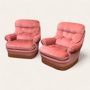 Pair of pink tufted velvet frog chairs 1970