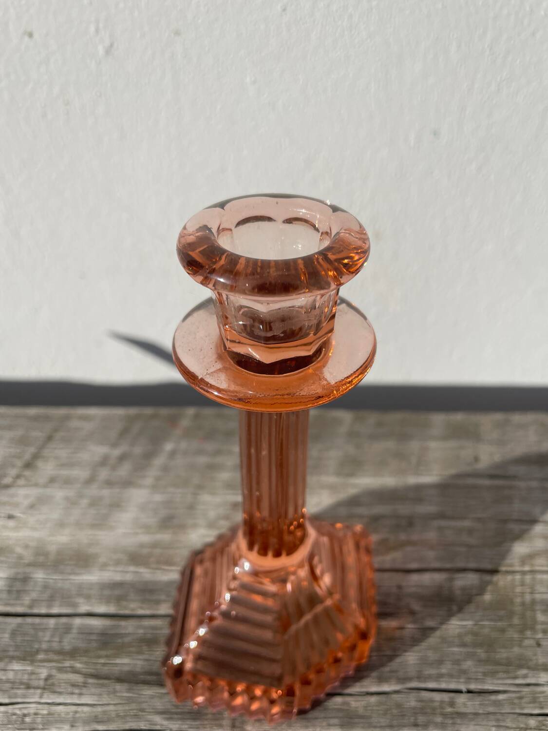 Bougeoir Rosaline verre rose art déco