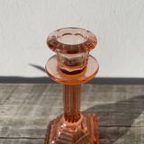 Bougeoir Rosaline verre rose art déco