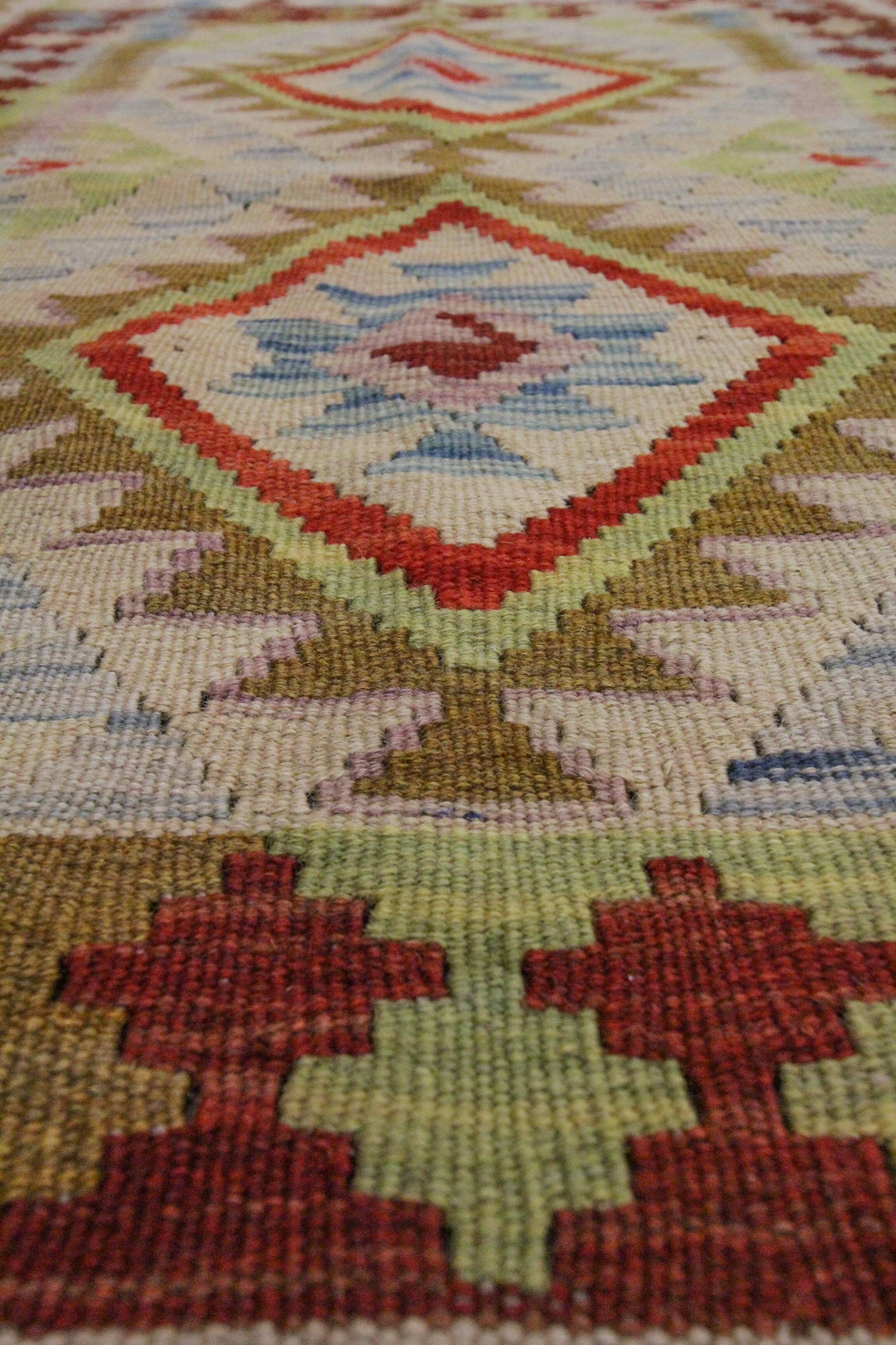 New Handmade Kilim Rug Oriental Green Beige Area Rug- 80x119cm
