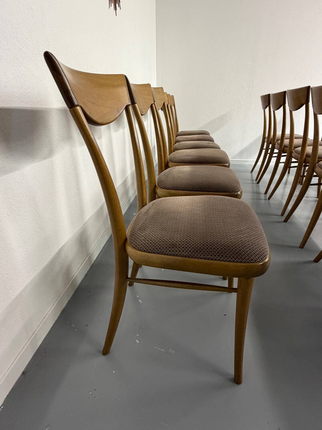 Set of 18 Scandinavian design chairs from the 1960s, organic curved wood.