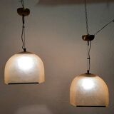 Pair of Lamperti vintage chandeliers in fiberglass and brass