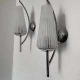 Chrome and ribbed glass wall lights from the 60s (X2)