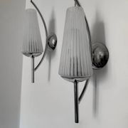 Chrome and ribbed glass wall lights from the 60s (X2)
