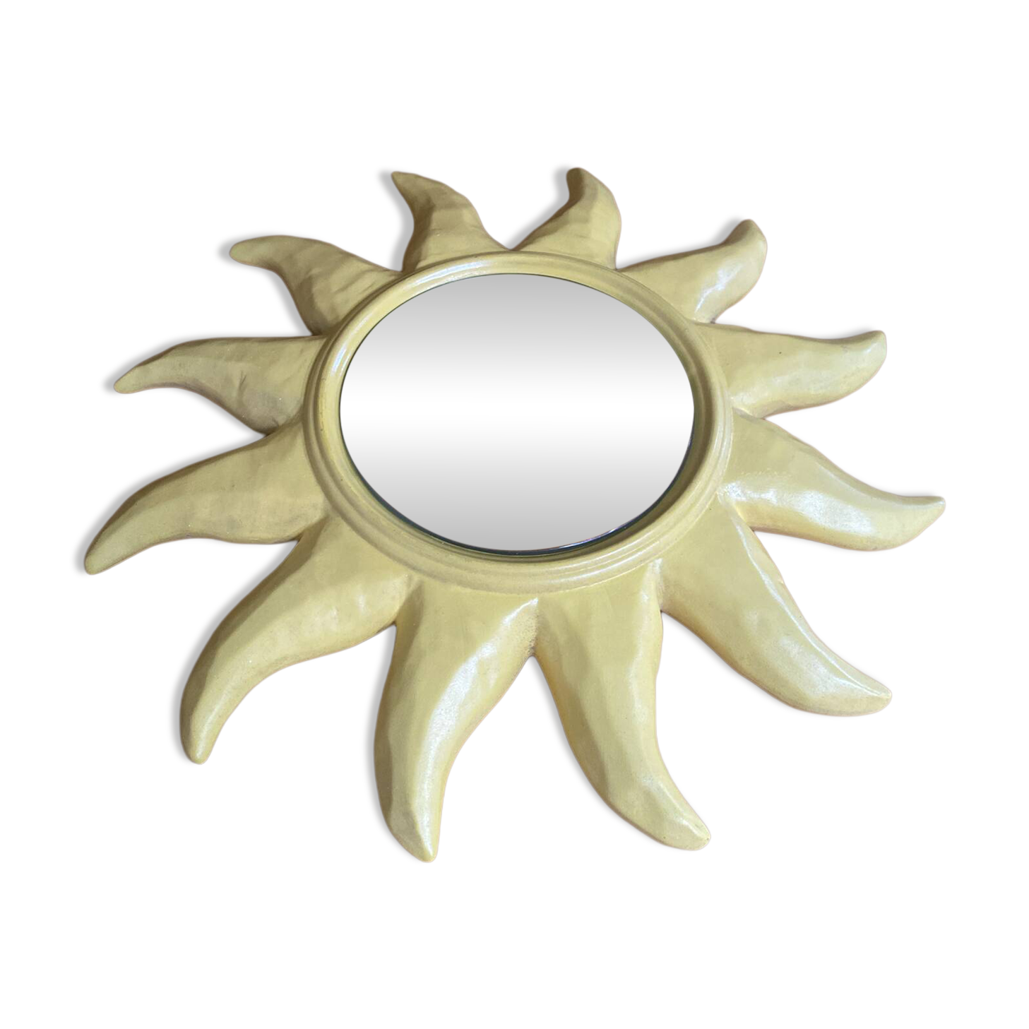 Vintage Yellow Ceramic Sun Mirror D. DINIS #E067