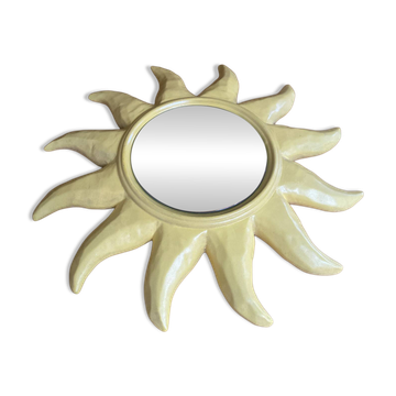 Miroir soleil ancien D. Dinis en céramique jaune