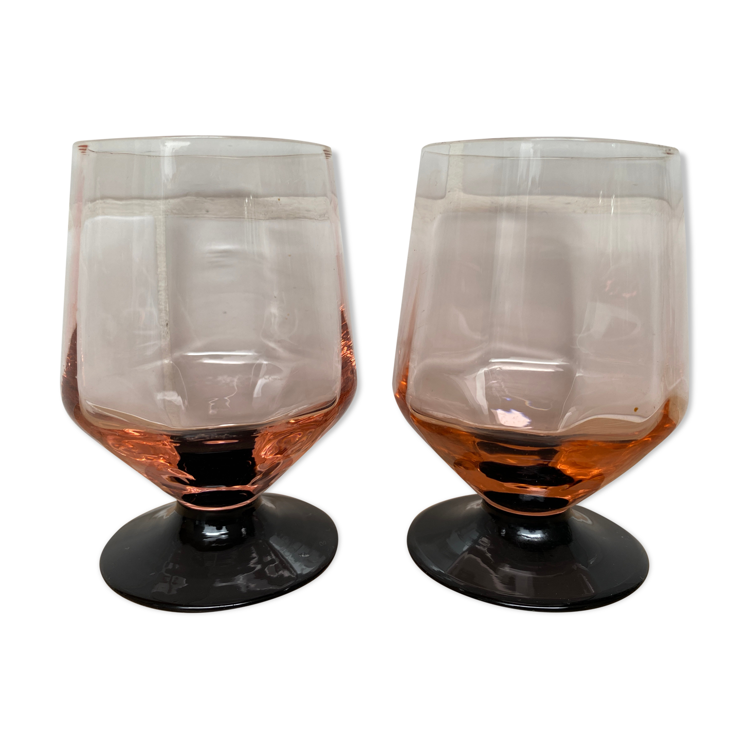 Set of 2 glasses old pink black foot
