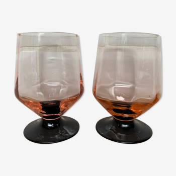 Set de 2 verres ancien rose pied noir