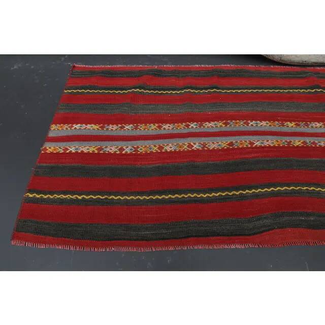 Vintage Turkish Oushak Handmade Wool Cotton Black Red Runner Rug 70x200