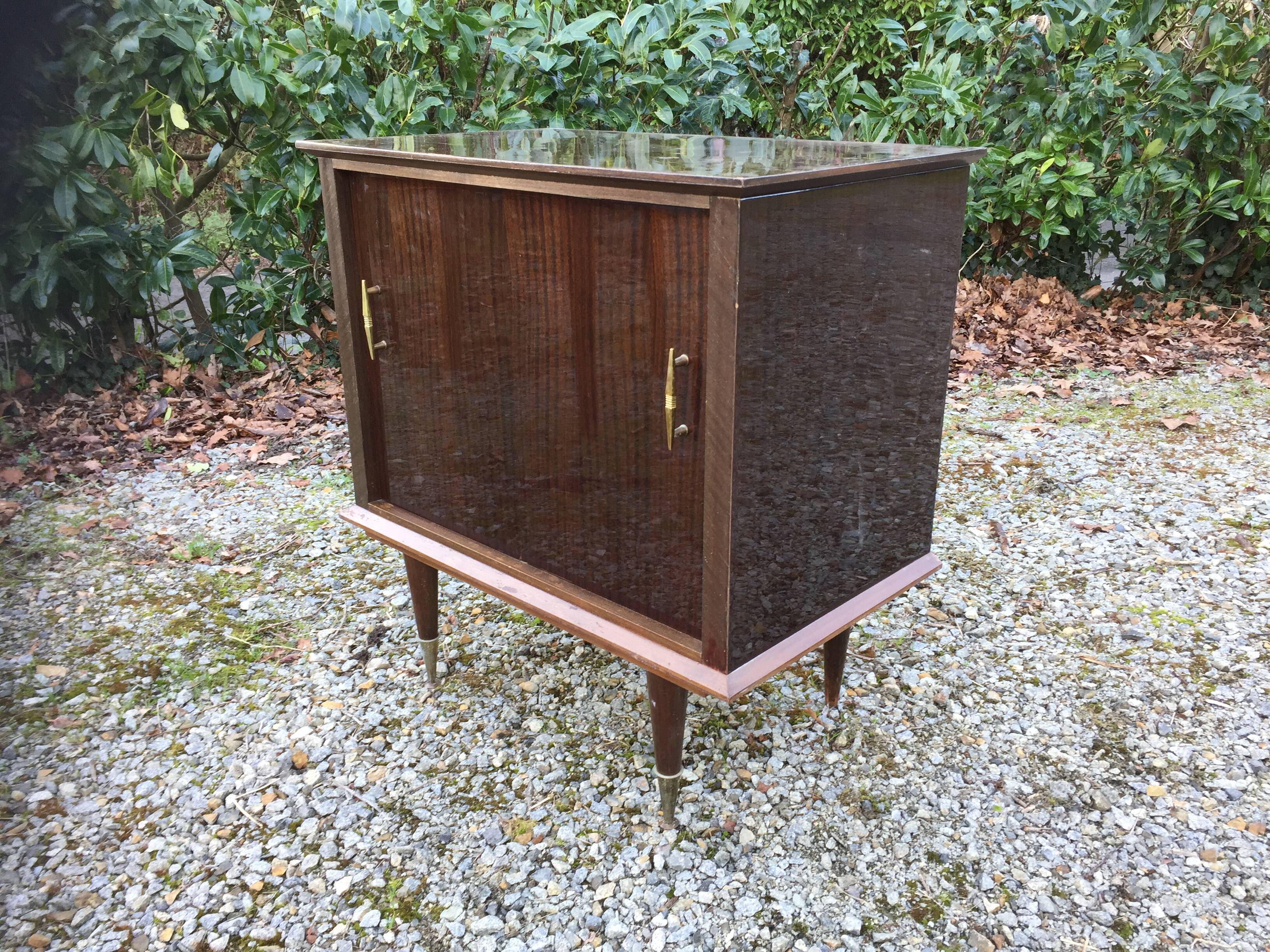 Vintage bar with swivel door in varnished mahogany
