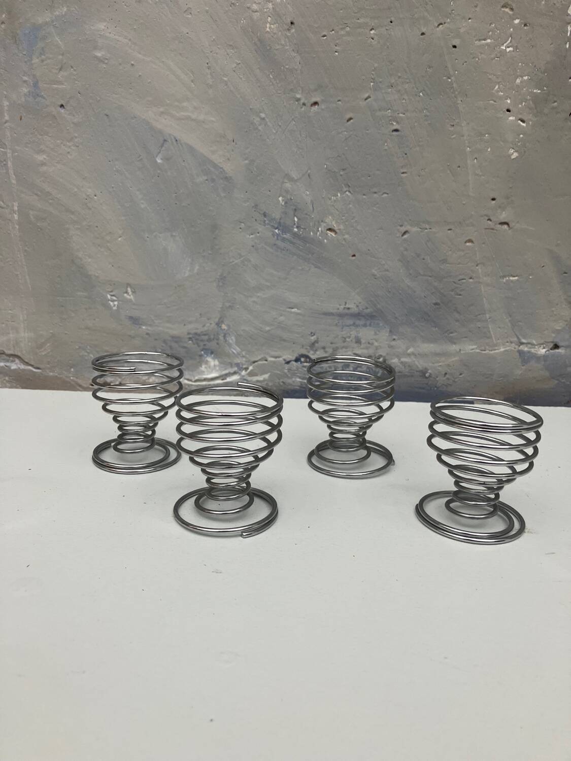 4 vintage stainless steel spiral egg cups from 1970