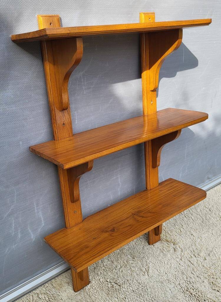 3-shelf oak wall shelf