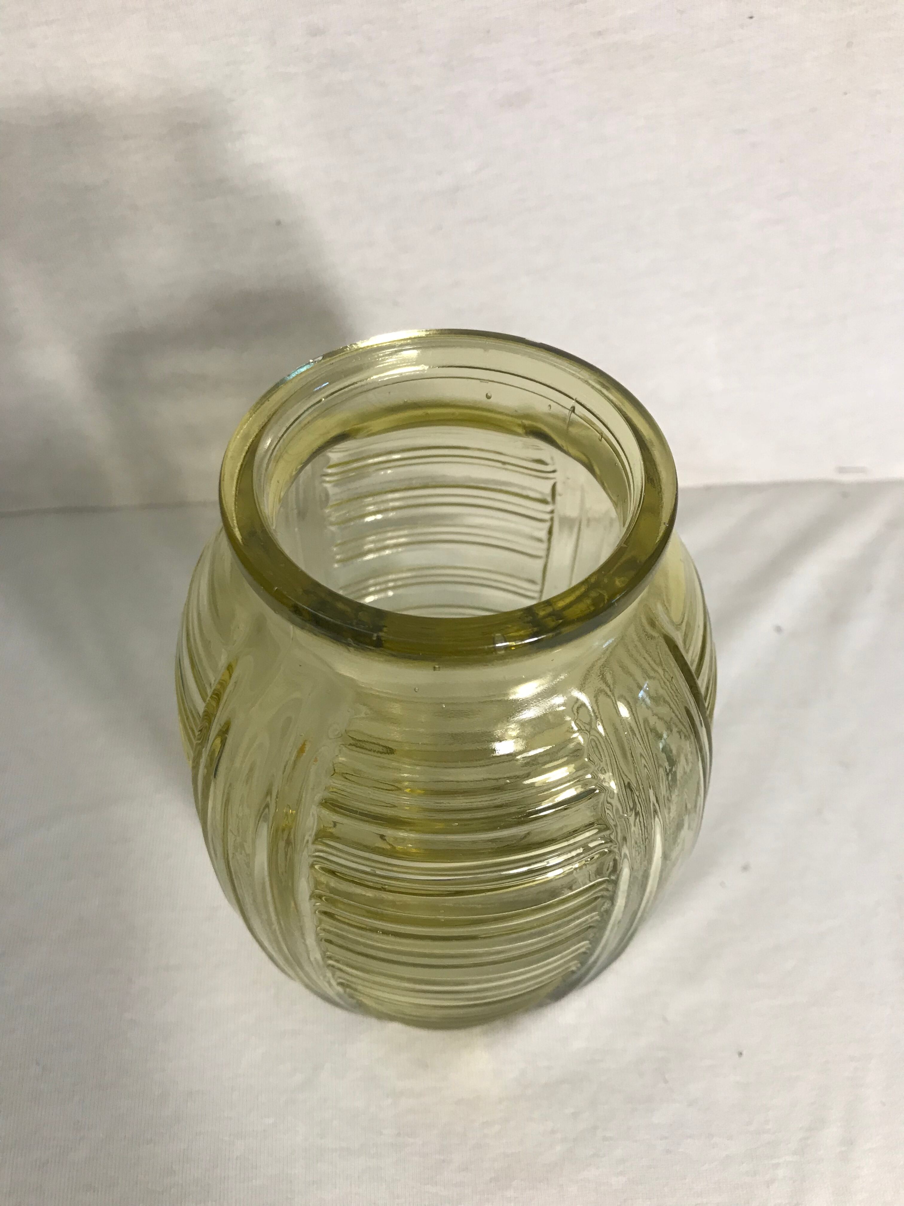Old molded glass Vase yellow Style Art Deco Decoration Vintage