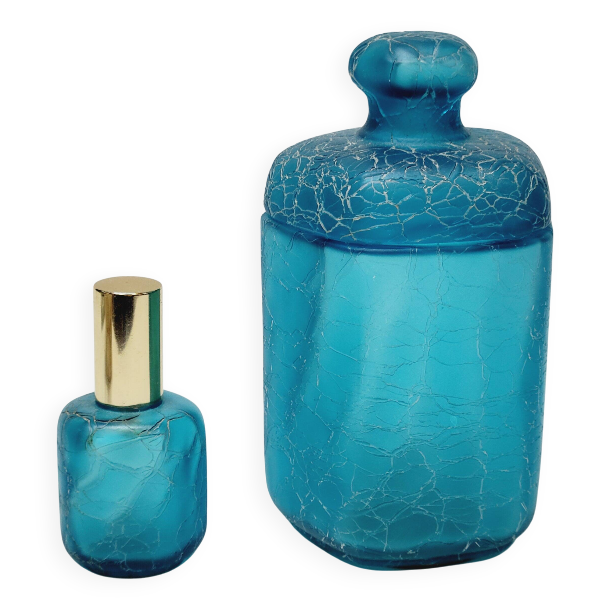 Franck Ma Toilet Box and Spray Bottle in Turquoise Blue Cracked Glass