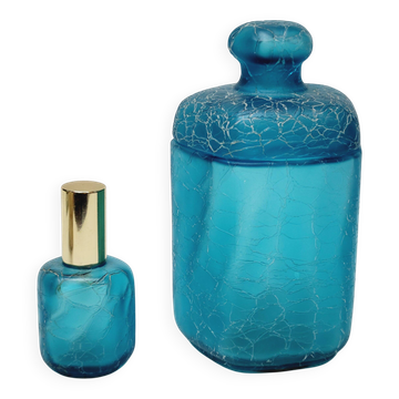 Franck Ma Toilet Box and Spray Bottle in Turquoise Blue Cracked Glass
