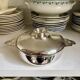 Silver-plated metal tureen, vegetable dish with ears and lid