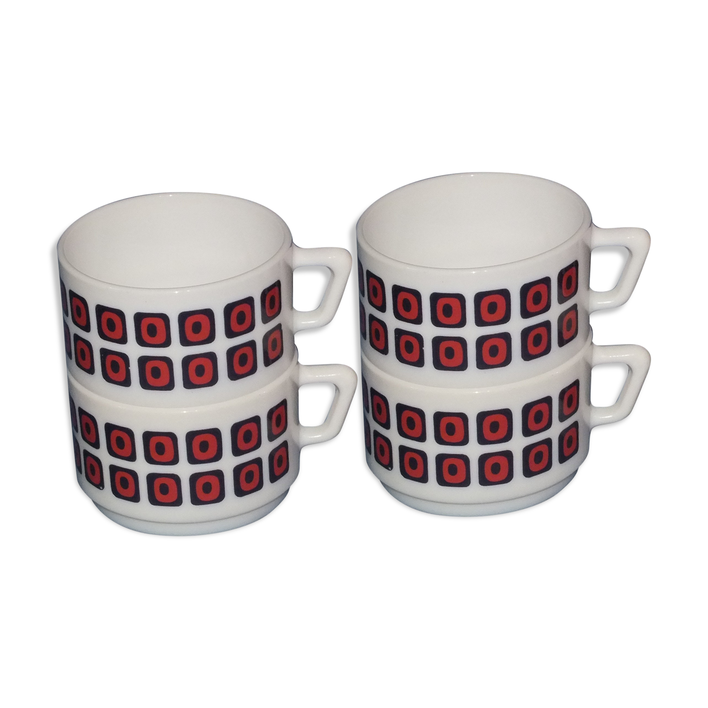 4 cups Arcopal Vintage 70s square décor Pop Polka