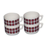 4 cups Arcopal Vintage 70s square décor Pop Polka
