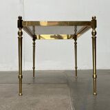 Mid-century Hollywood neoclassical brass and glass side tables or bedside tables from the 1950s, set of 2.