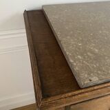 Vintage wooden chest of drawers with three drawers and brown marble top